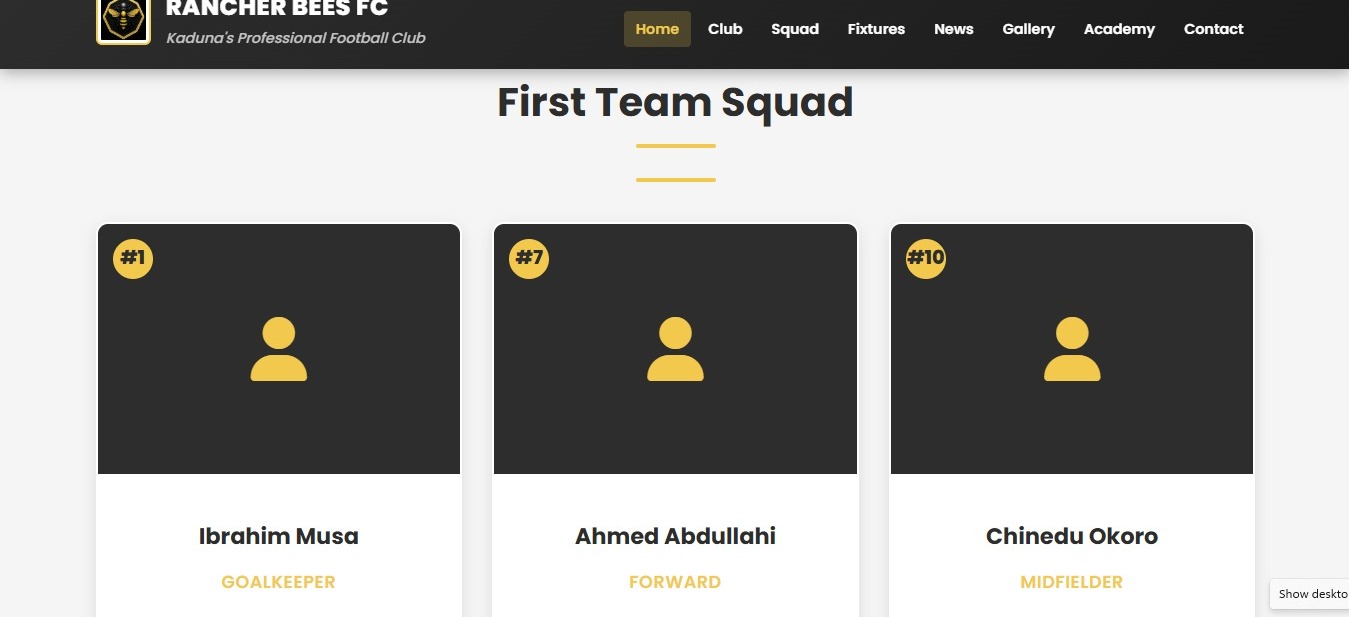 Mockup for Ranchers Bees FC Professional Club Platform