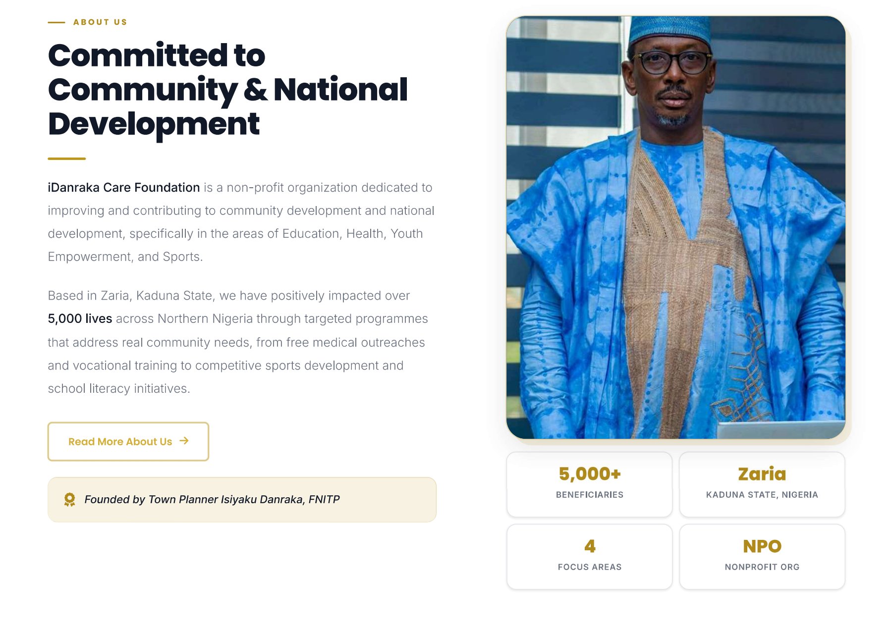 Mockup for iDanraka Care Foundation CMS